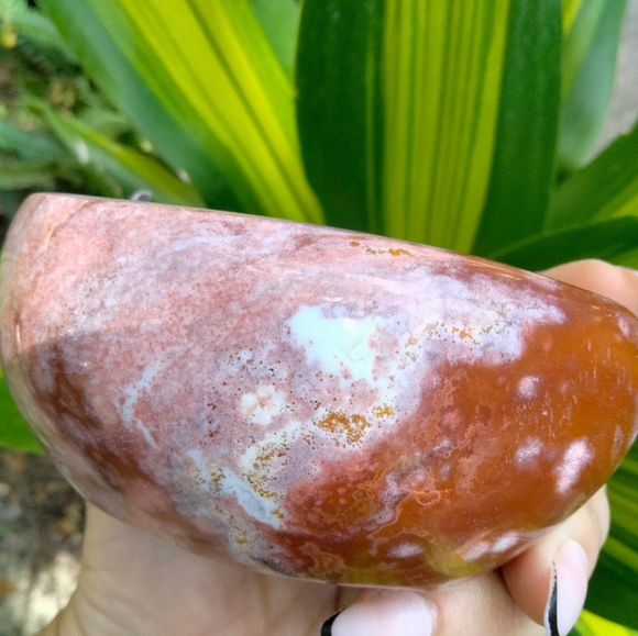 Colorful Pink and Red Ocean Jasper Crystal Bowl Stone Carving - Picture 5 of 9